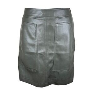 LOFT Women Dark Grey Faux Leather Mini Skirt Patch Pockets Size 6